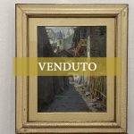 Dipinto ad olio di Vittorio Nattino: paesaggio di un villaggio montano