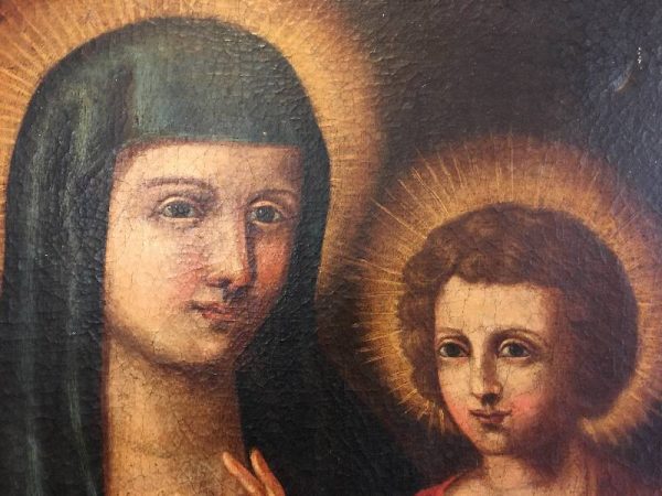 Dipinto ad olio su tela del ‘600 con cornice coeva: Madonna col Bambino