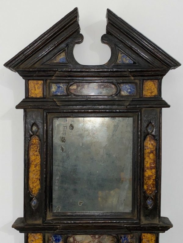 Antica cornice a tempietto ebanizzata con inserti in marmo del XVII secolo - 003