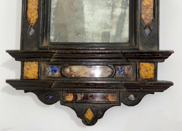 Antica cornice a tempietto ebanizzata con inserti in marmo del XVII secolo - 006