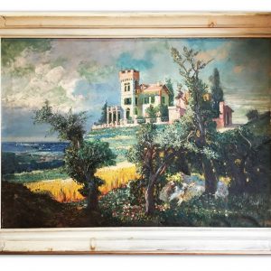 Dipinto ad olio su tela di Gerolamo Varese raffigurante villa sulle colline