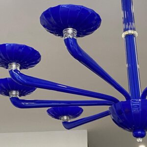 Lampadario vintage anni ’70 Barovier & Toso di Murano colore blu cobalto con 9 luci - Dettaglio dei bracci