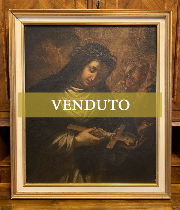 Antico dipinto ad olio su tela del 1600 raffigurante Santa Caterina da Siena - 001