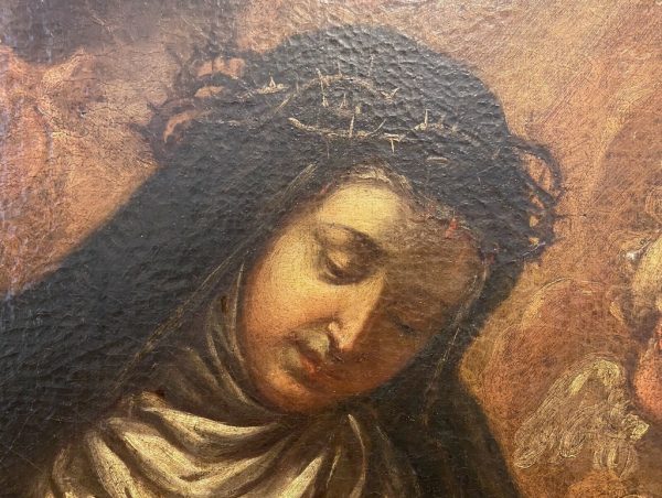 Antico dipinto ad olio su tela del 1600 raffigurante Santa Caterina da Siena - 002 - Particolare dell'opera