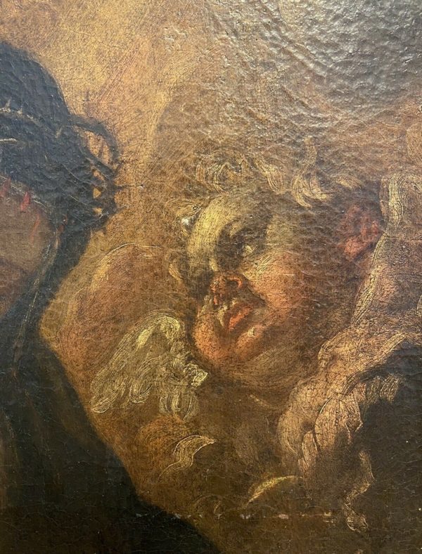 Antico dipinto ad olio su tela del 1600 raffigurante Santa Caterina da Siena - 003Antico dipinto ad olio su tela del 1600 raffigurante Santa Caterina da Siena - 003 - Particolare del putto