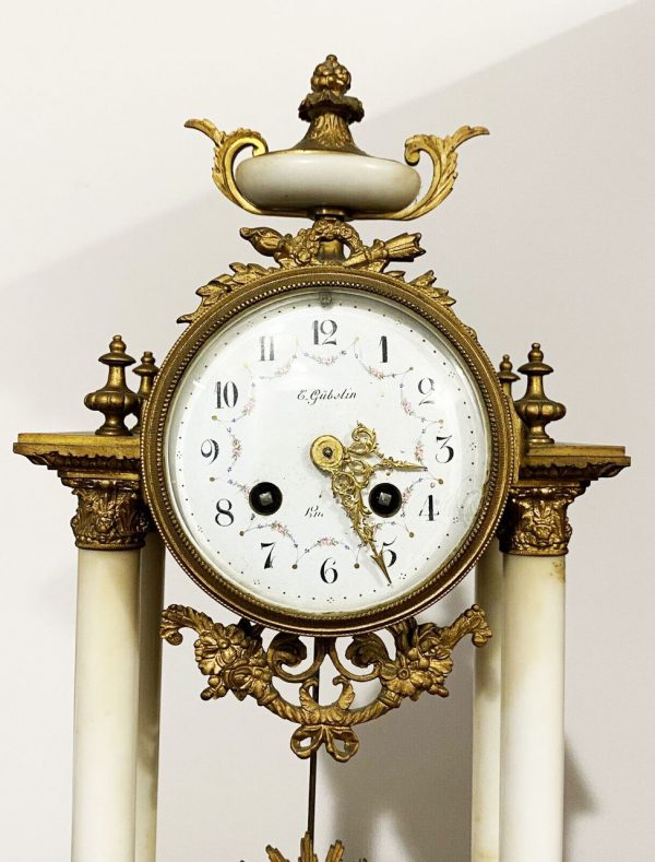 Antico orologio a pendolo in bronzo dorato e marmo del XIX secolo ‘800 - 003