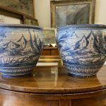 Coppia di trespoli in ferro battuto con vasi in ceramica manifattura Albissola – 003