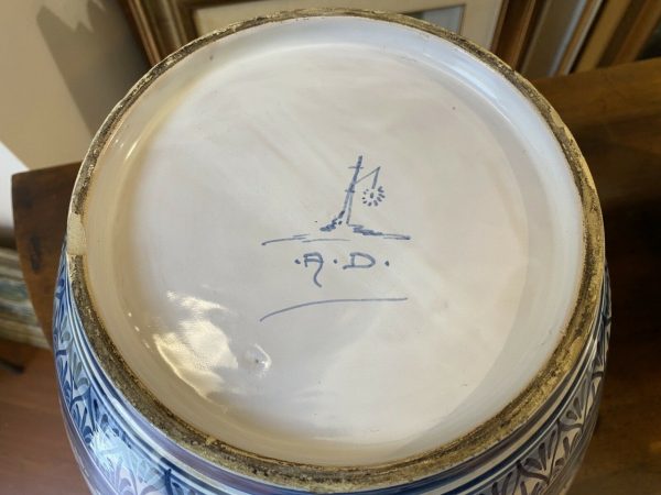 Coppia di trespoli in ferro battuto con vasi in ceramica manifattura Albissola - 006