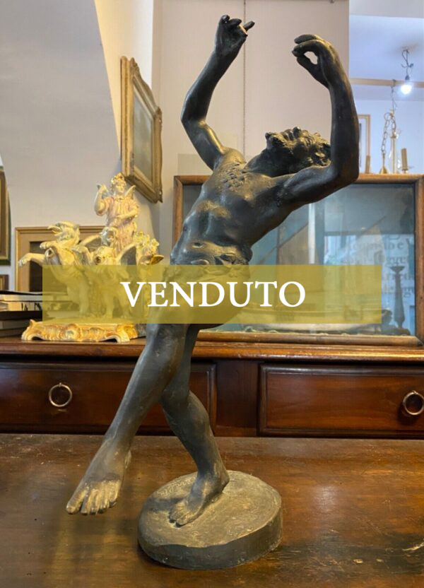 Statua in bronzo di Augusto Rivalta - Fauno danzante - Vista di tre quarti