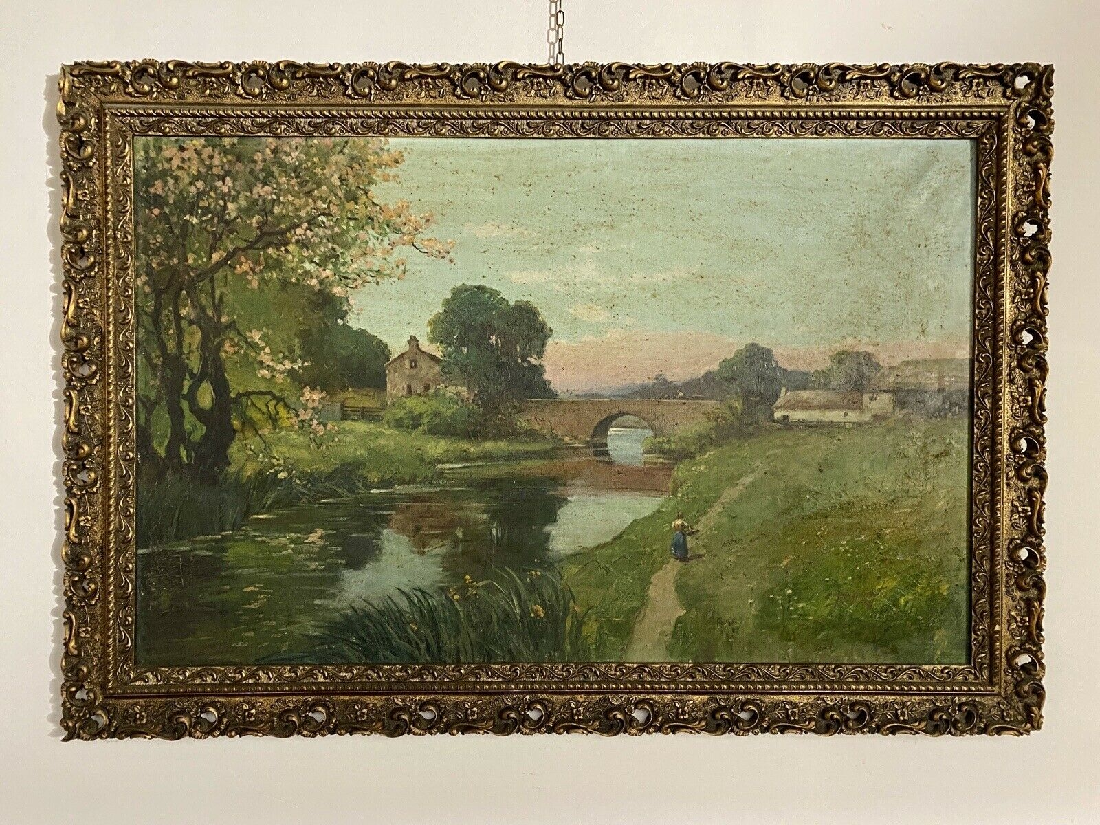 Cesare Bentivoglio – Dipinto ad olio su tela, paesaggio fluviale – Foto principale
