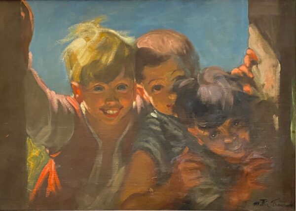 Dipinto ad olio di Mattia Traverso - Fanciulli sorridenti - Vista frontale senza cornice