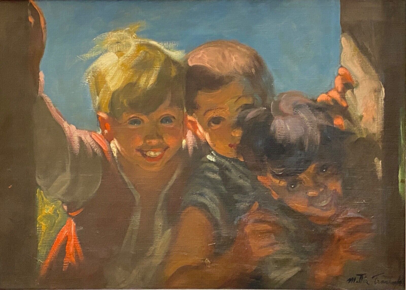 Dipinto ad olio di Mattia Traverso – Fanciulli sorridenti – Vista frontale senza cornice