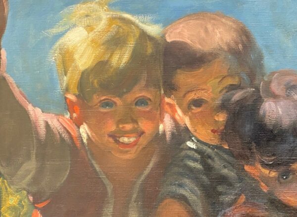 Dipinto ad olio di Mattia Traverso - Fanciulli sorridenti - Particolare