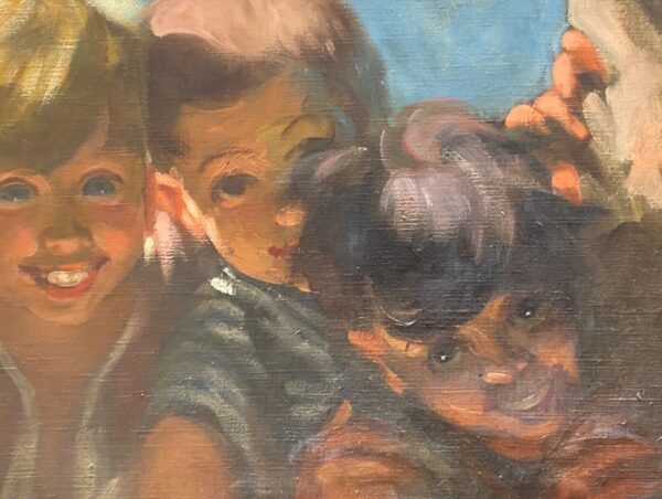 Dipinto ad olio di Mattia Traverso - Fanciulli sorridenti - Particolare