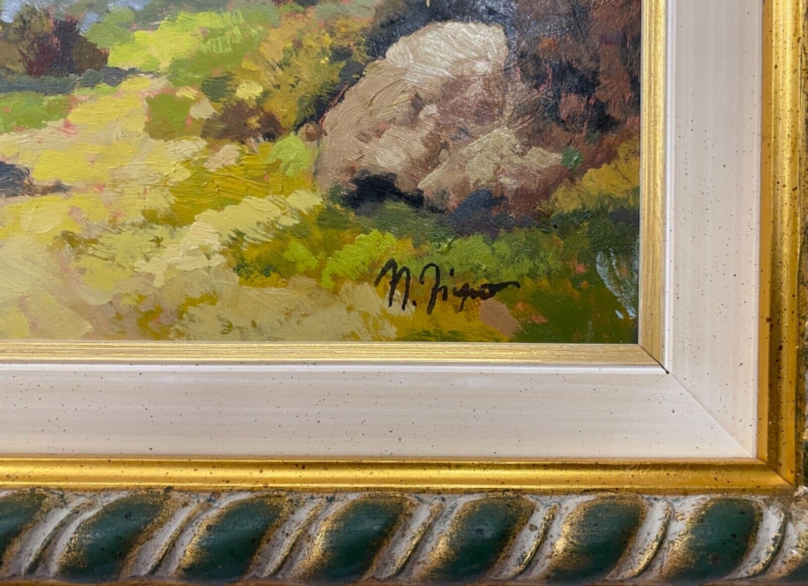 Dipinto ad olio di Nicola Firpo: paesaggio di campagna – Particolare della firma