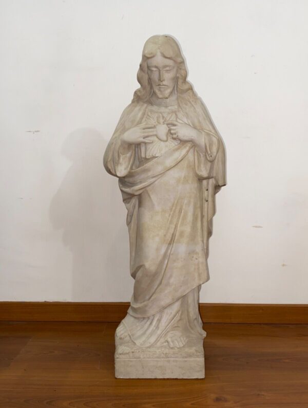 Antica scultura in marmo Sacro Cuore di Gesù del XVIII secolo - Immagine frontale