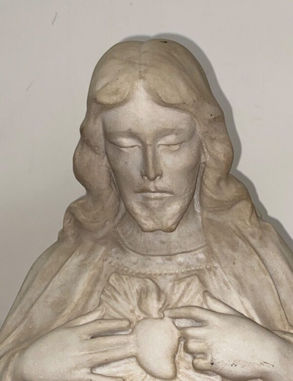 Antica scultura in marmo Sacro Cuore di Gesù del XVIII secolo - Particolare del busto