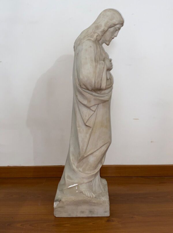 Antica scultura in marmo Sacro Cuore di Gesù del XVIII secolo - Vista laterale