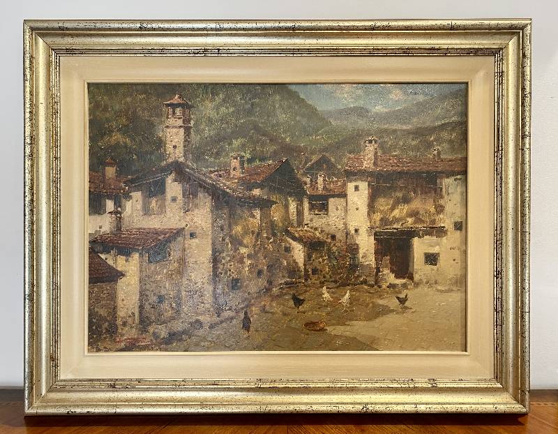 Dipinto ad olio su tela di Antonio Gravina: scena di campagna – Immagine principale