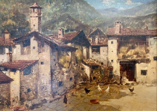 Dipinto ad olio su tela di Antonio Gravina: scena di campagna - Dettaglio