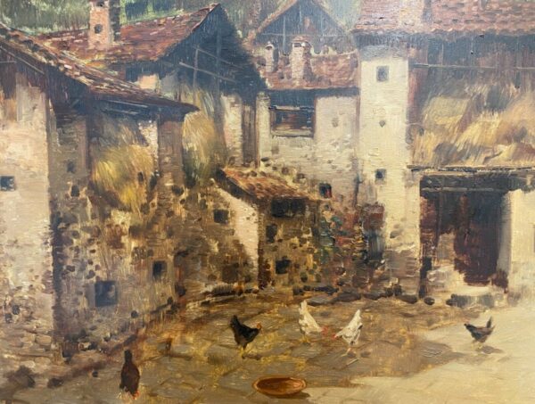 Dipinto ad olio su tela di Antonio Gravina: scena di campagna - Dettaglio
