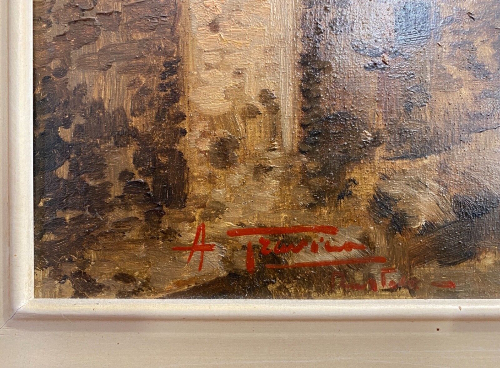 Dipinto ad olio su tela di Antonio Gravina: scena di campagna – Firma dell’autore