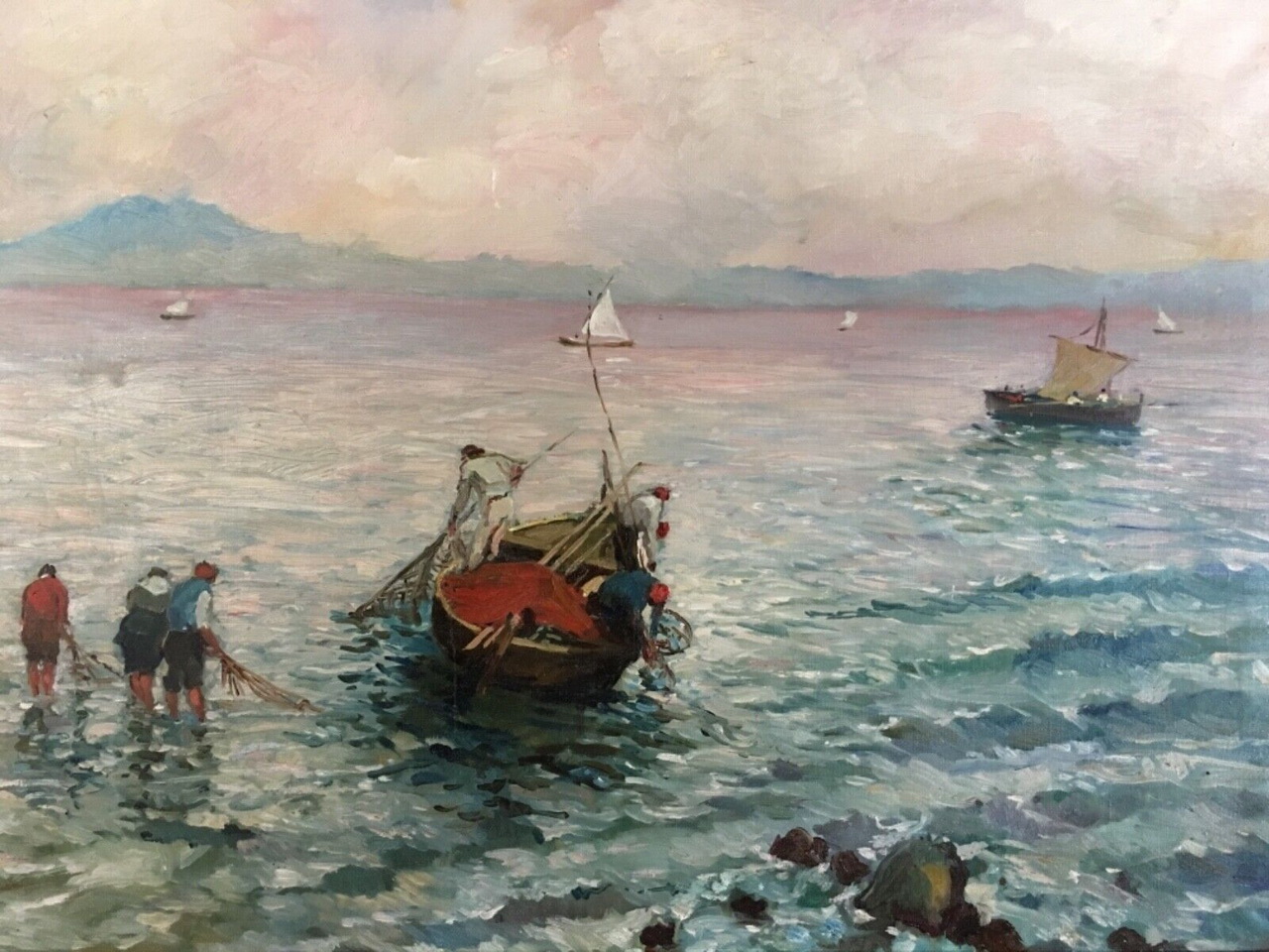 Marina con pescatori, primi anni del ‘900: dettaglio dell’opera