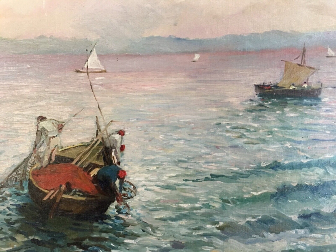 Marina con pescatori- dipinto ad olio, primi del ‘900 – 004