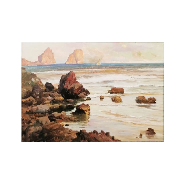 Faraglioni di Capri: dipinto ad olio del ‘900 - quadro senza la cornice