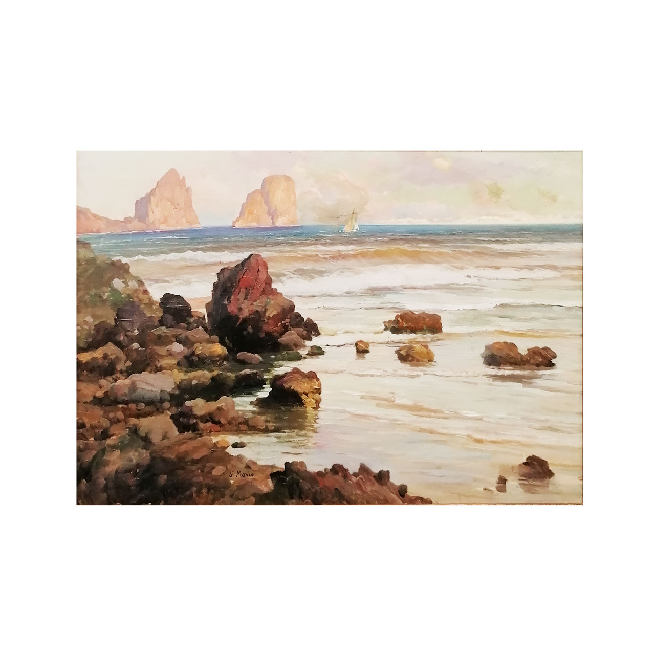 Faraglioni di Capri: dipinto ad olio del ‘900 – quadro senza la cornice