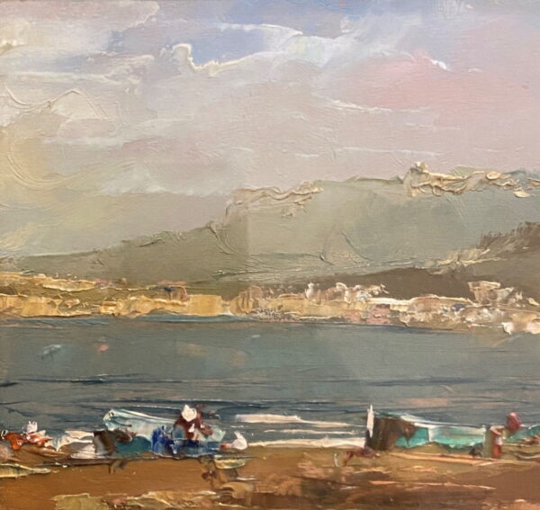 Dipinto ad olio di Ambrogio Vismara: “Sestri Levante” - particolare dell'opera