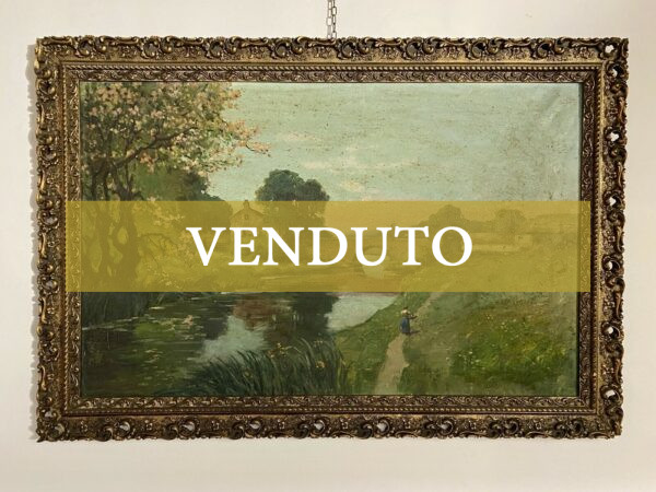 Cesare Bentivoglio - Dipinto ad olio su tela, paesaggio fluviale - Foto principale - VENDUTO
