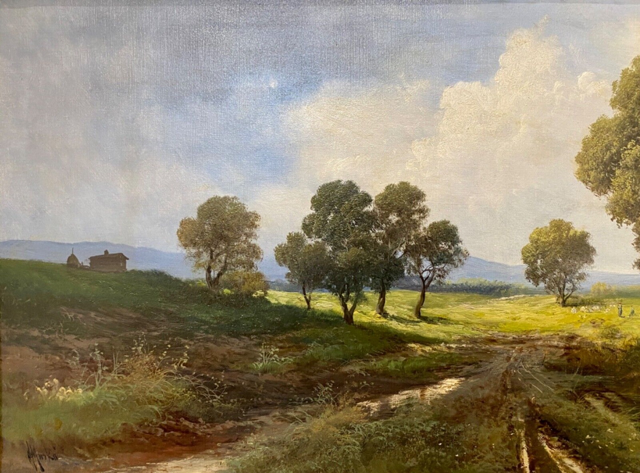 Dipinto ad olio di Henry Markó- paesaggio di campagna – 003 – Particolare a sinistra