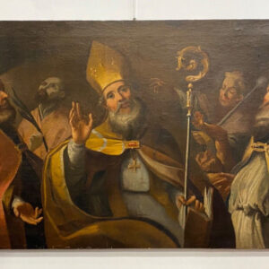 Antico dipinto del 1600: olio su tela rappresentante vescovi e santo: immagine principale