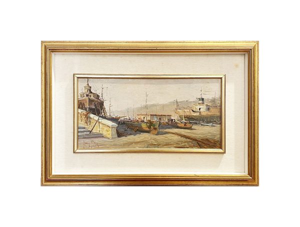 Dipinto di Andrea Patrisi “Barche sul molo”, 1954 - Immagine principale
