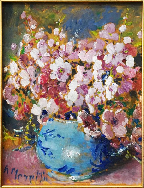Amedeo Merello - Vaso di fiori - Olio su tavoletta - L'opera, senza passepartout e cornice