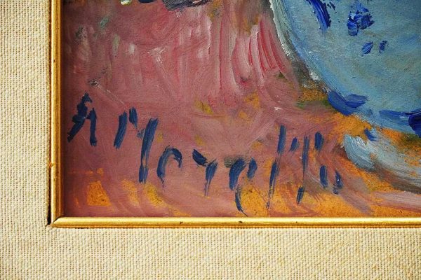 Amedeo Merello - Vaso di fiori - Olio su tavoletta - Particolare della firma dell'autore