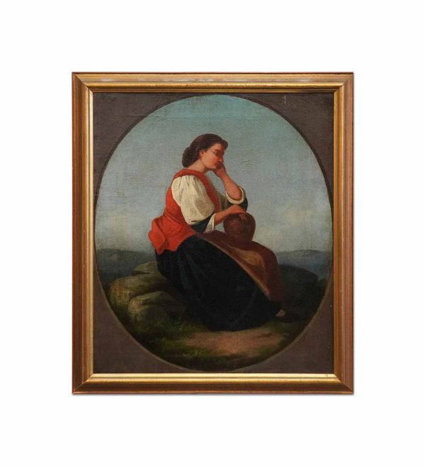 Dipinto dell'800: giovane contadina - Immagine principale Dipinto dell'800: giovane contadina - Immagine principale