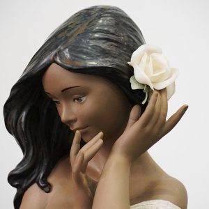 Lladrò: statua in gres, figurina di donna al chiaro di luna, edizione limitata - Dettaglio del volto