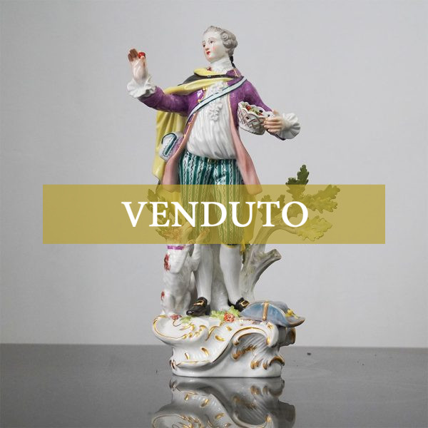 Statuina in porcellana, Meissen: gentiluomo con cane - Immagine principale