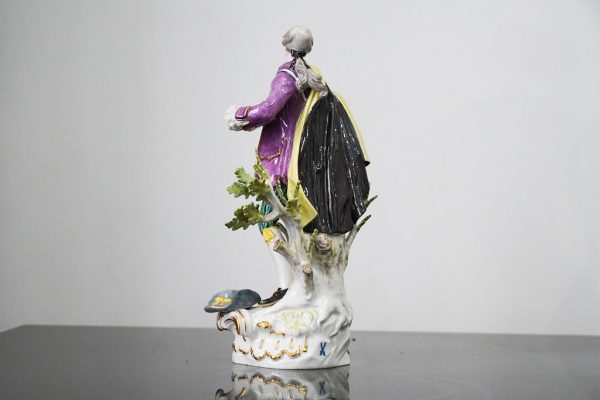 Statuina in porcellana, Meissen: gentiluomo con cane - Immagine posteriore
