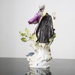 Statuina in porcellana, Meissen: gentiluomo con cane - Immagine posteriore