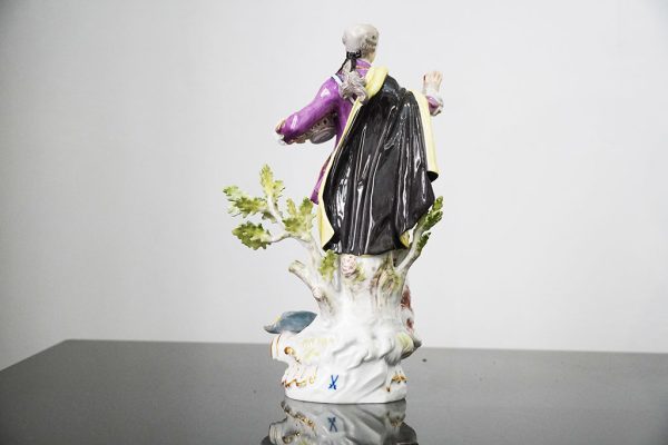 Statuina in porcellana, Meissen: gentiluomo con cane - Immagine posteriore