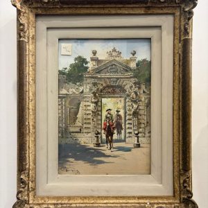 Aurelio Craffonara: acquerello, scena architettonica con figure a cavallo - Immagine principale