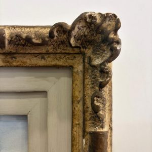 Aurelio Craffonara: acquerello, scena architettonica con figure a cavallo - Dettaglio della cornice (in alto a destra)