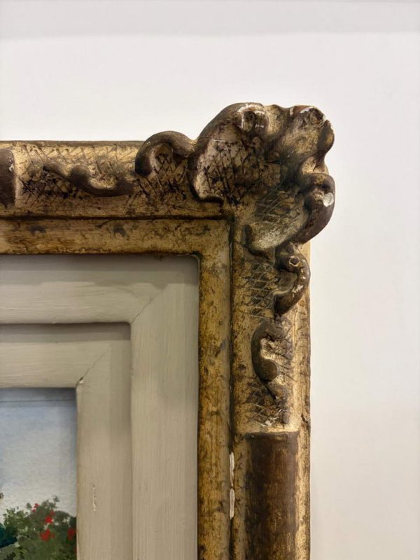 Aurelio Craffonara: acquerello, scena architettonica con figure a cavallo - Dettaglio della cornice (in alto a destra)