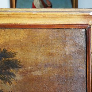 Dipinto del 1600: paesaggio fluviale con personaggi, scuola Michele Pagano - Particolare