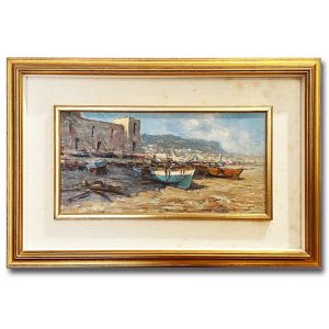 Andrea Patrisi, dipinto ad olio su tavola: “Barche sulla spiaggia” - Immagine principale