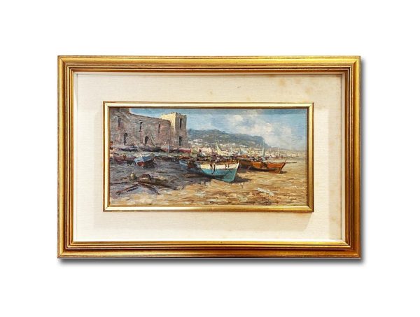 Andrea Patrisi, dipinto ad olio su tavola: “Barche sulla spiaggia” - Immagine principale