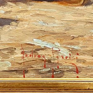 Andrea Patrisi, dipinto ad olio su tavola: “Barche sulla spiaggia” - Firma dell'autore